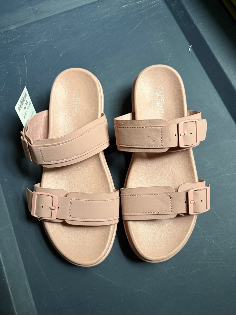 Capelli New York Nude Pink Double Buckle Slide Sandals